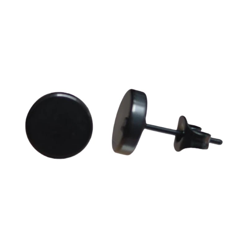 Stoere Zwarte Ronde Oorbellen - 7mm RVS -