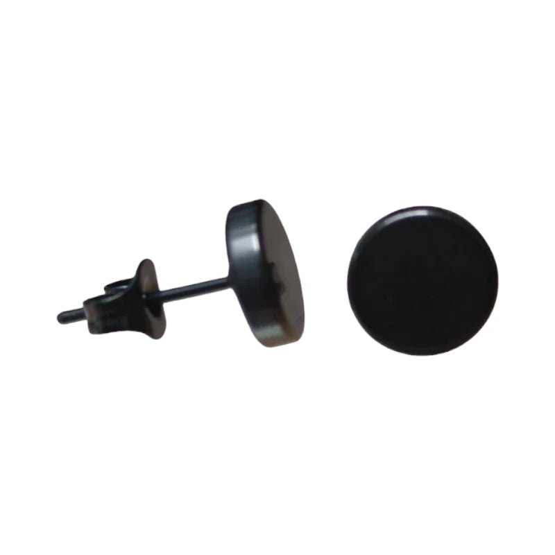 Stoere Zwarte Ronde Oorbellen - 7mm RVS -