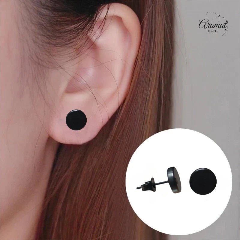 Stoere Zwarte Ronde Oorbellen - 7mm RVS -