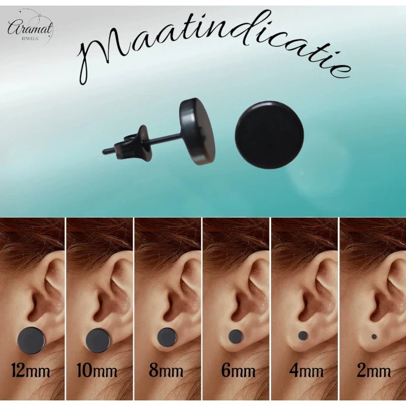 Stoere Zwarte Ronde Oorbellen - 7mm RVS -