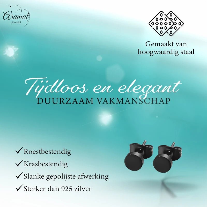 Ronde Zwarte Oorknopjes 6 mm &acirc;&euro;&ldquo; RVS -