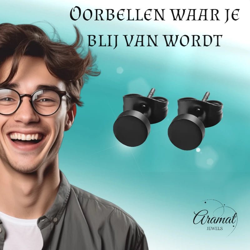 Ronde Zwarte Oorknopjes 6 mm &acirc;&euro;&ldquo; RVS -