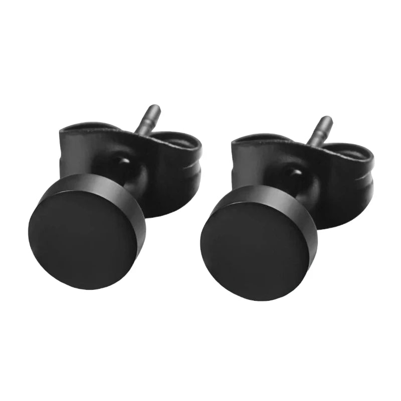 Ronde Zwarte Oorknopjes 6 mm &acirc;&euro;&ldquo; RVS -