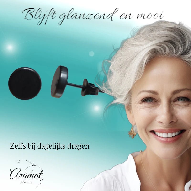 Ronde Zwarte Oorknopjes 5mm &acirc;&euro;&ldquo; RVS -