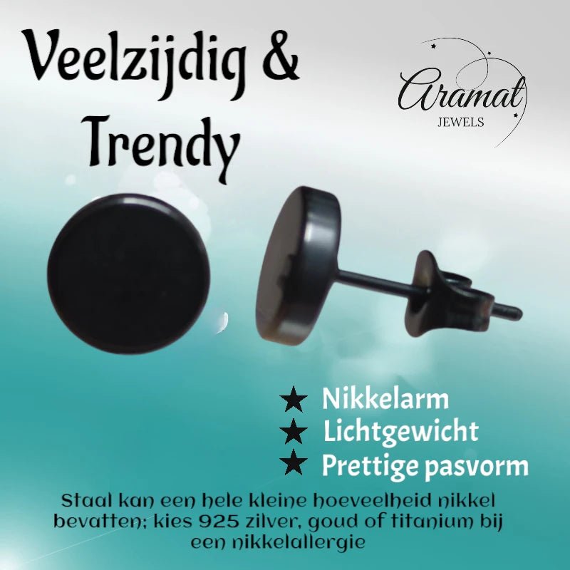 Ronde Zwarte Oorknopjes 5mm &acirc;&euro;&ldquo; RVS -