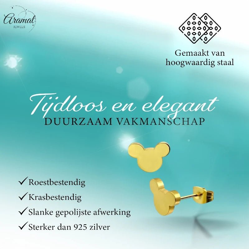 Goudkleurige Mickey Mouse Oorbellen &acirc;&euro;&ldquo; 8mm RVS -