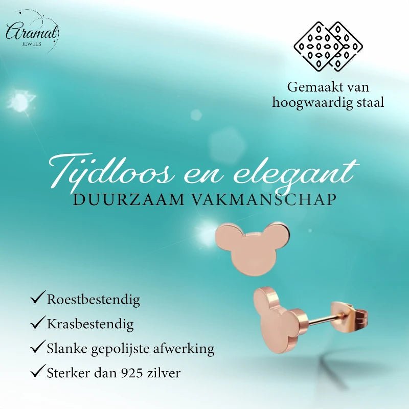 Ros&Atilde;&copy;kleurige Mickey Mouse Oorbellen &acirc;&euro;&ldquo; 8mm RVS -