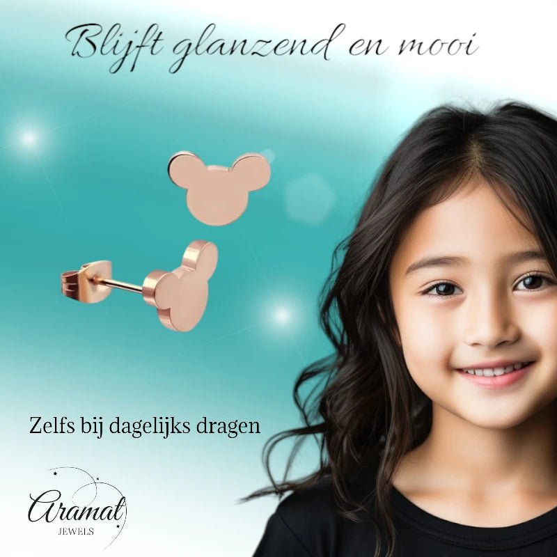 Ros&Atilde;&copy;kleurige Mickey Mouse Oorbellen &acirc;&euro;&ldquo; 8mm RVS -
