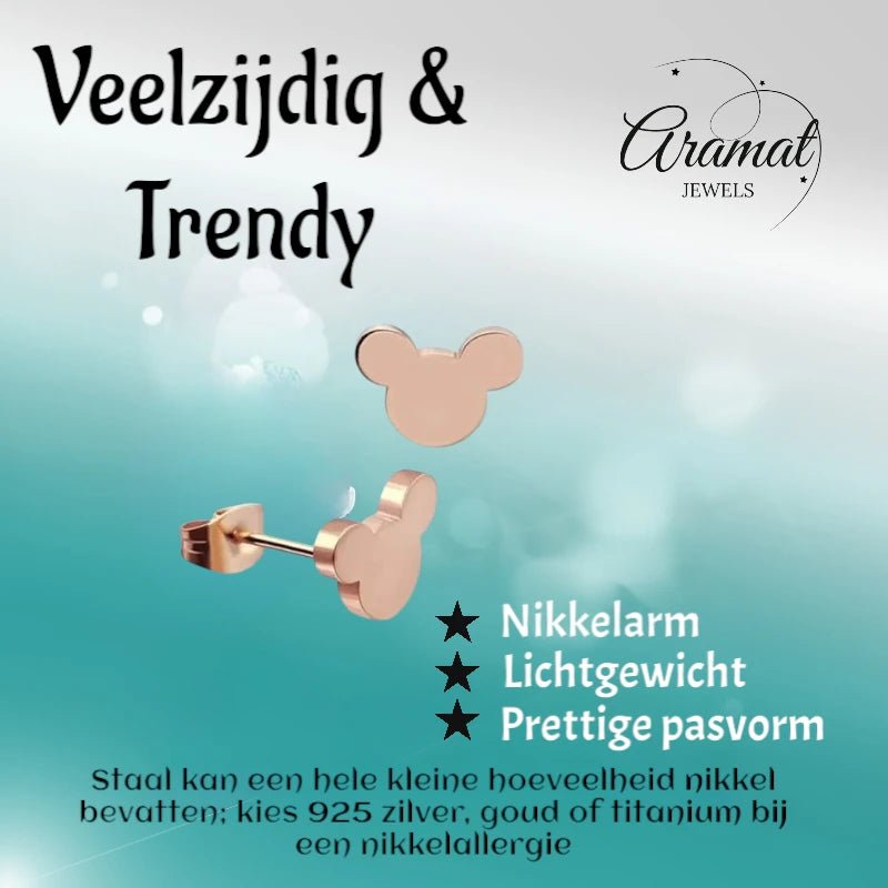 Ros&Atilde;&copy;kleurige Mickey Mouse Oorbellen &acirc;&euro;&ldquo; 8mm RVS -