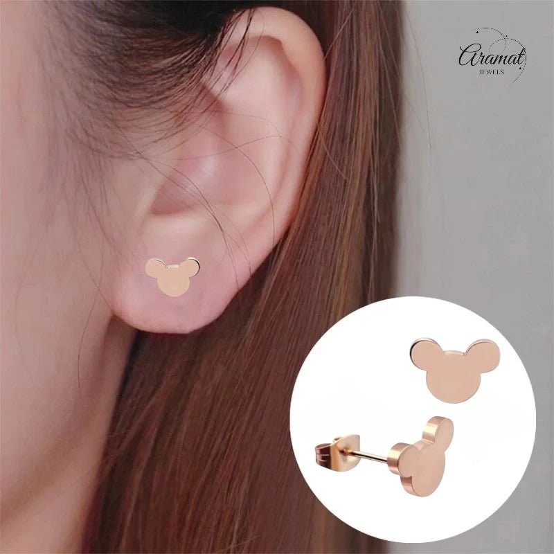Ros&Atilde;&copy;kleurige Mickey Mouse Oorbellen &acirc;&euro;&ldquo; 8mm RVS -