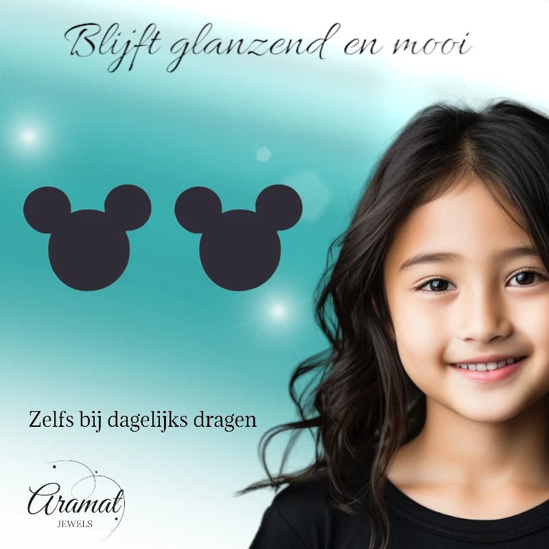Mickey Oorbellen Zwart Staal | 8mm -