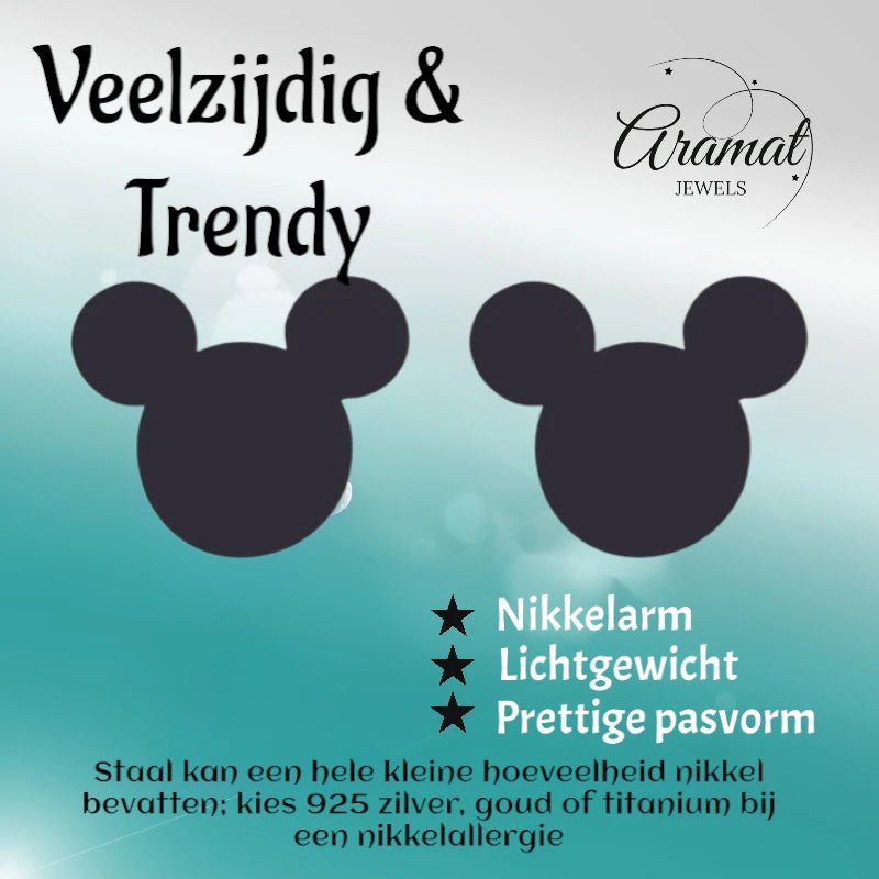 Mickey Oorbellen Zwart Staal | 8mm -