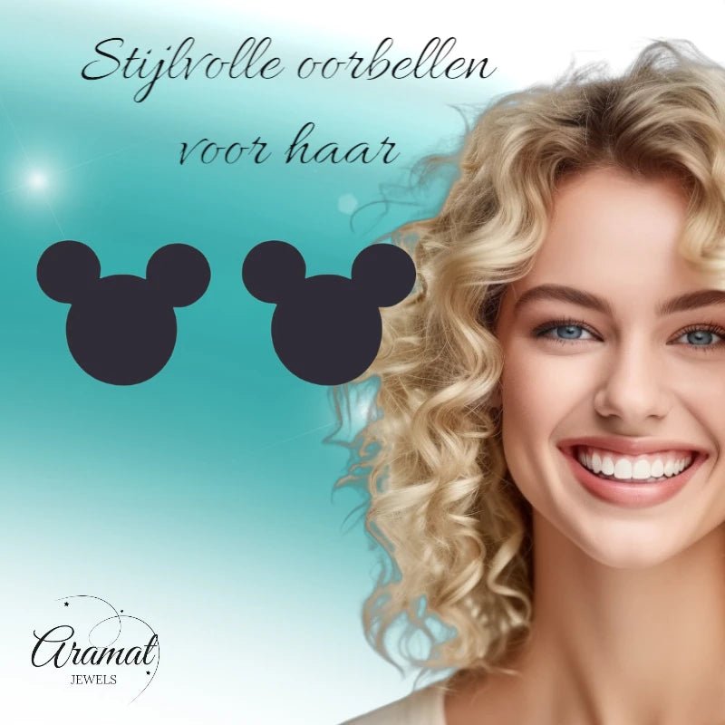 Mickey Oorbellen Zwart Staal | 8mm -