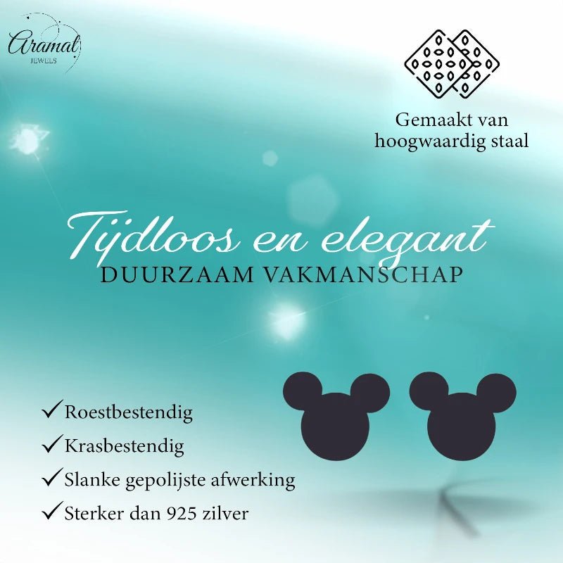 Mickey Oorbellen Zwart Staal | 8mm -