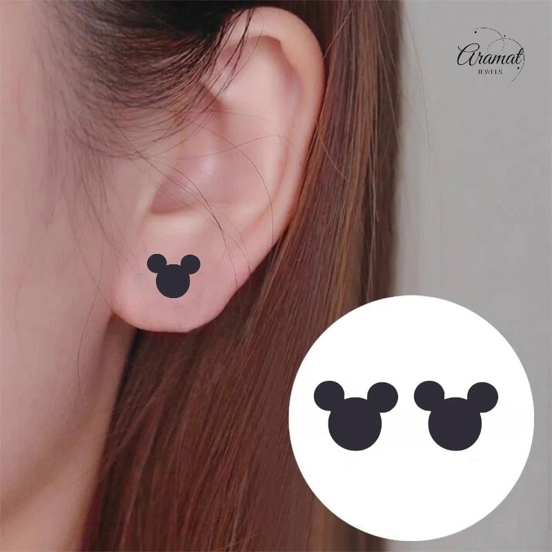Mickey Oorbellen Zwart Staal | 8mm -