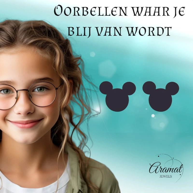 Mickey Oorbellen Zwart Staal | 8mm -