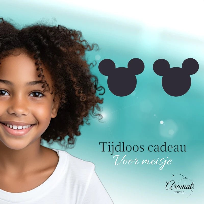 Mickey Oorbellen Zwart Staal | 8mm -