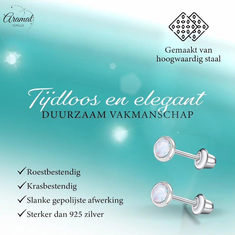 Stalen kinderoorbellen - RVS Kinderoorbellen Opaal 4mm -