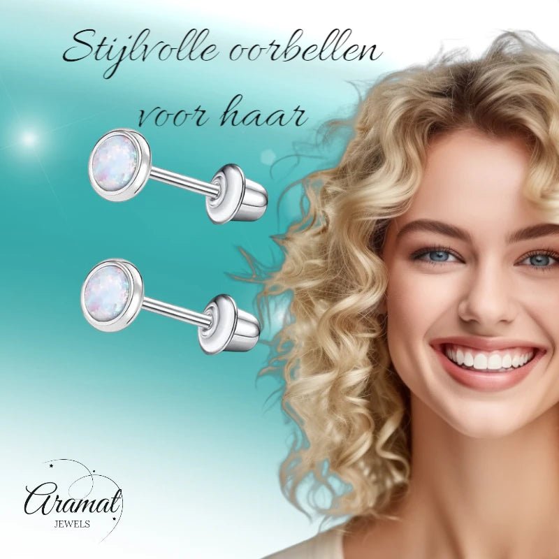 Stalen kinderoorbellen - RVS Kinderoorbellen Opaal 4mm -