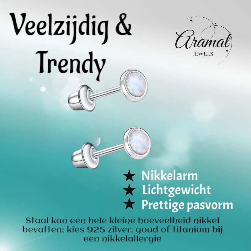 Stalen kinderoorbellen - RVS Kinderoorbellen Opaal 4mm -