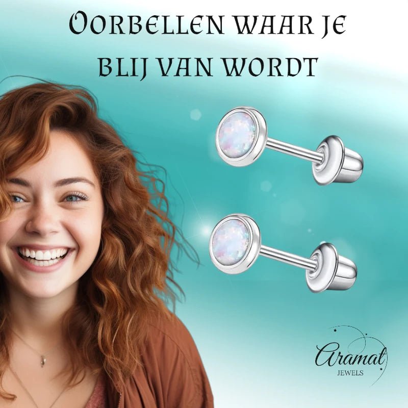 Stalen kinderoorbellen - RVS Kinderoorbellen Opaal 4mm -