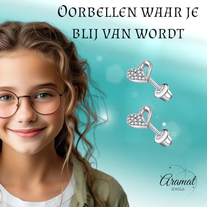 RVS hartjes oorbellen kind 7mm&acirc;&euro;&ldquo; Schroefsluiting -