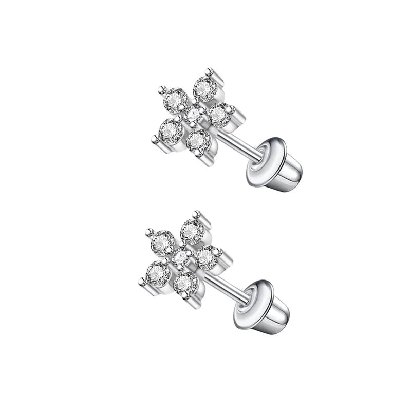RVS bloem oorbellen kind 7mm &acirc;&euro;&ldquo; Schroefsluiting -