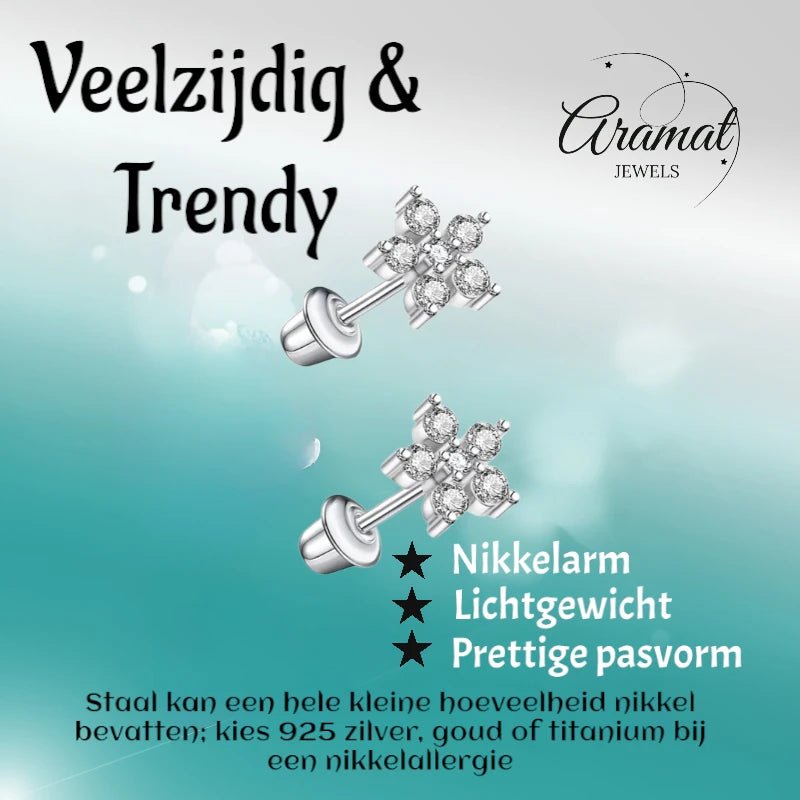 RVS bloem oorbellen kind 7mm &acirc;&euro;&ldquo; Schroefsluiting -