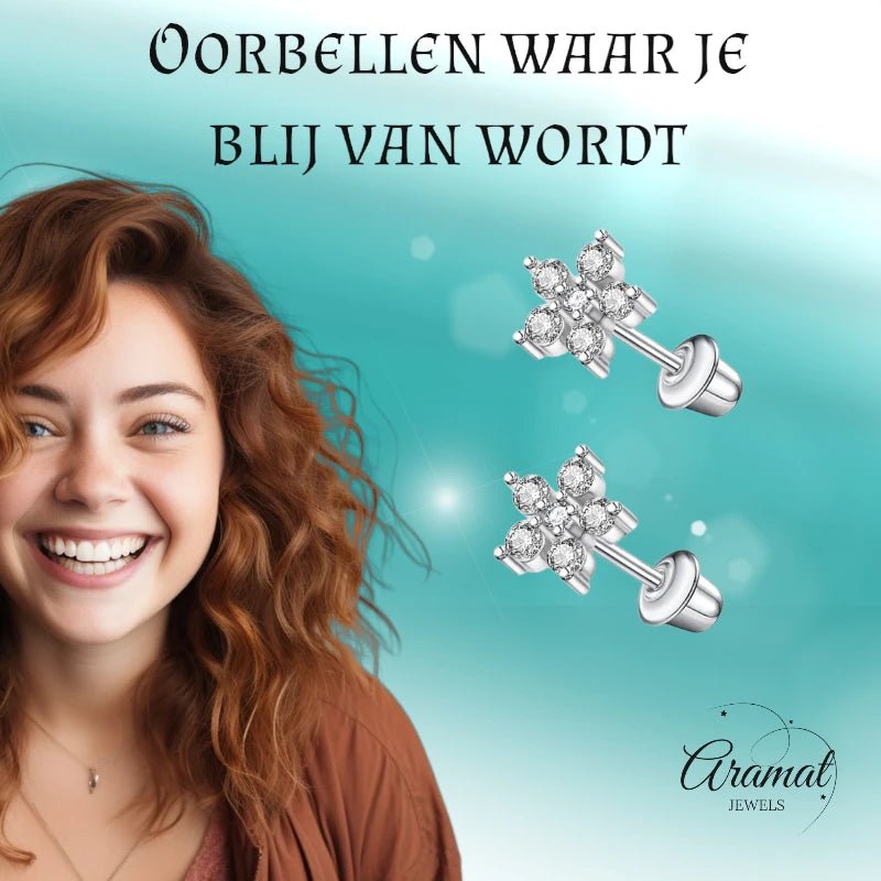 RVS bloem oorbellen kind 7mm &acirc;&euro;&ldquo; Schroefsluiting -
