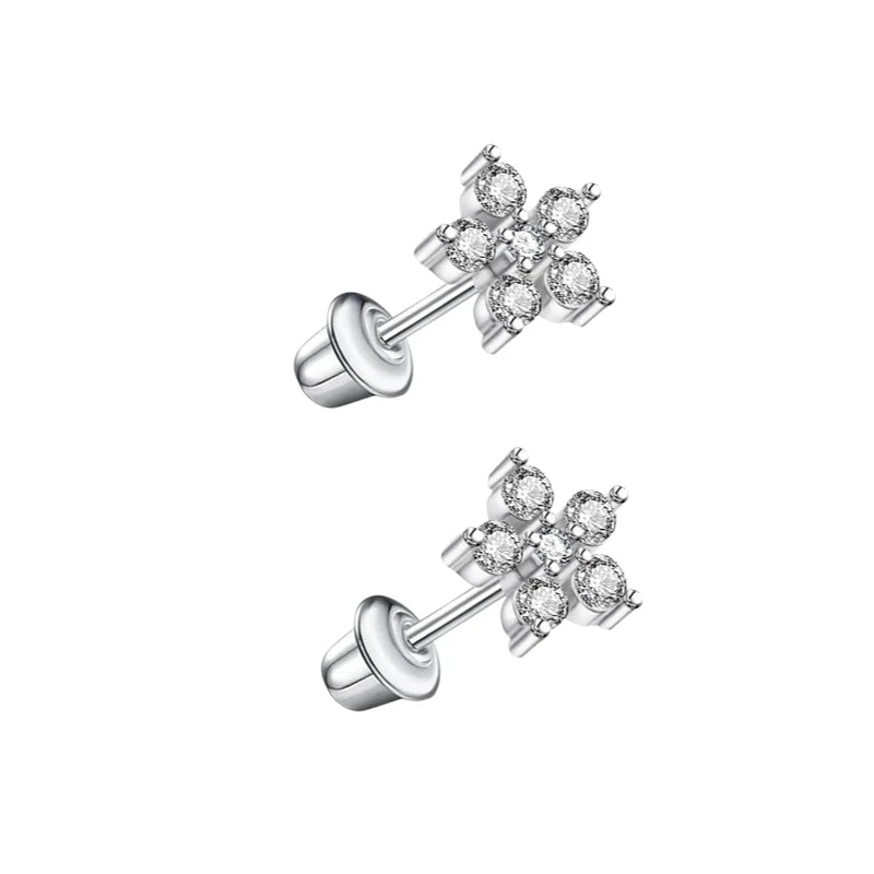 RVS bloem oorbellen kind 7mm &acirc;&euro;&ldquo; Schroefsluiting -