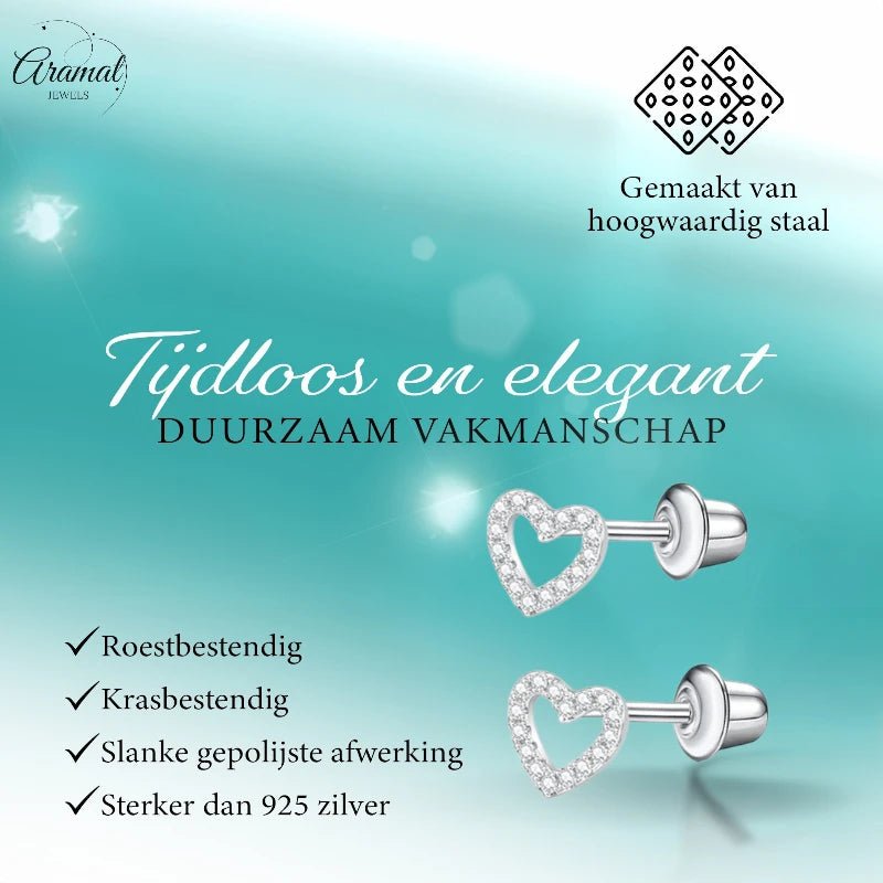 RVS hartjes kinderoorbellen 6mm &acirc;&euro;&ldquo; Schroefsluiting -