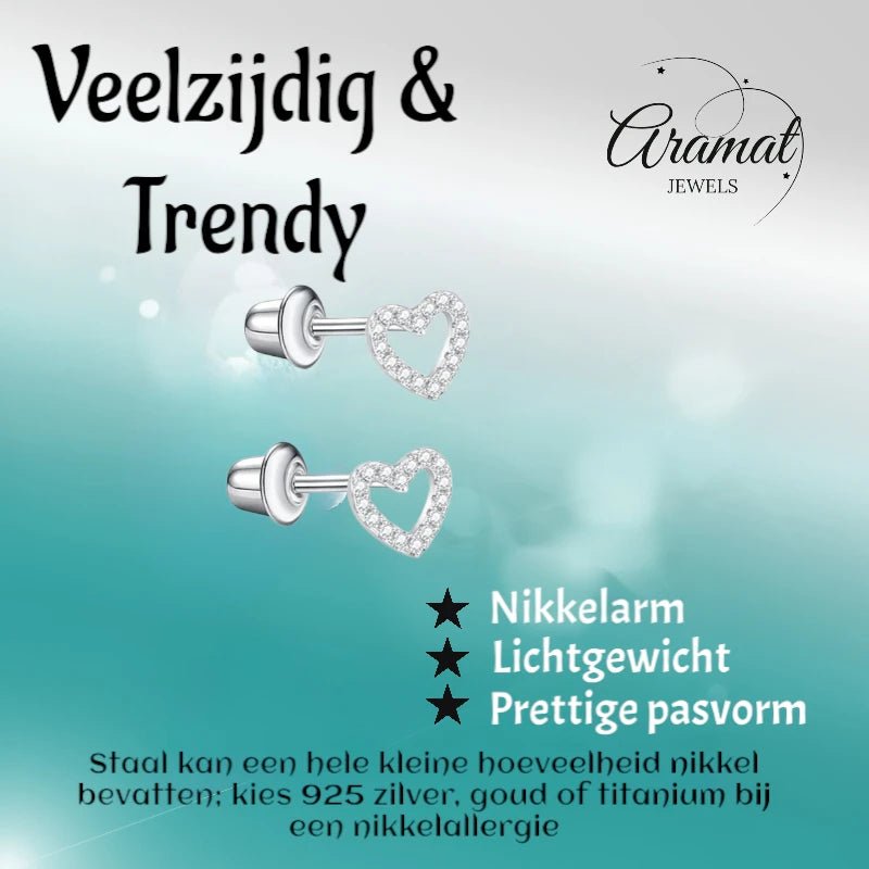 RVS hartjes kinderoorbellen 6mm &acirc;&euro;&ldquo; Schroefsluiting -