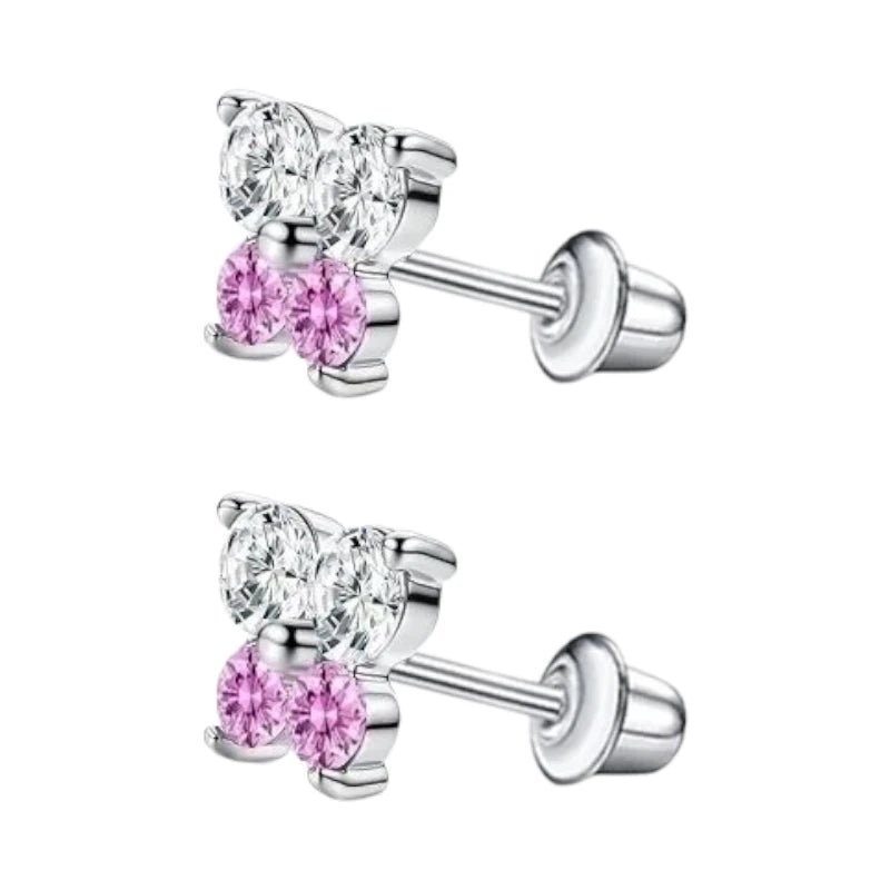 Kinderoorbellen RVS Vlinder met Zirkonia &acirc;&euro;&ldquo; 5x6mm &acirc;&euro;&ldquo; Schroefslui