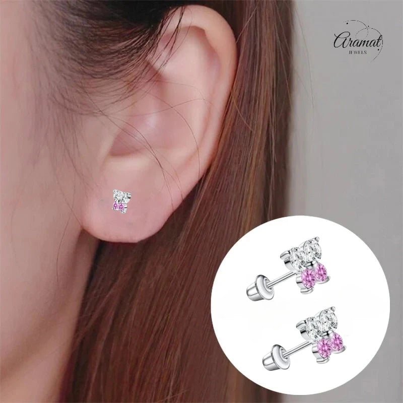 Kinderoorbellen RVS Vlinder met Zirkonia &acirc;&euro;&ldquo; 5x6mm &acirc;&euro;&ldquo; Schroefslui