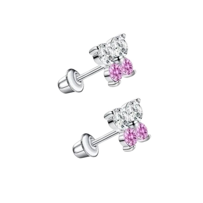 Kinderoorbellen RVS Vlinder met Zirkonia &acirc;&euro;&ldquo; 5x6mm &acirc;&euro;&ldquo; Schroefslui