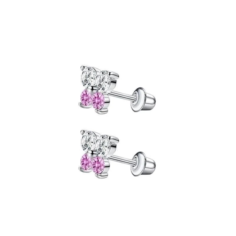 Kinderoorbellen RVS Vlinder met Zirkonia &acirc;&euro;&ldquo; 5x6mm &acirc;&euro;&ldquo; Schroefslui