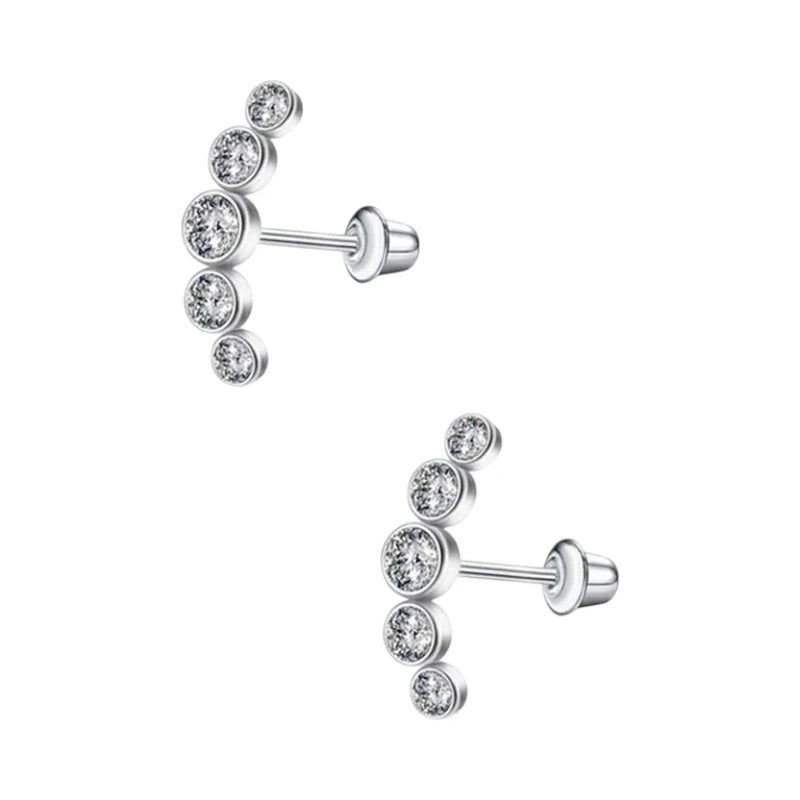 Stalen Kinder Oorbellen Bar - 5 Zirkonia Steentjes - Schroefsluiting - 14x5mm -