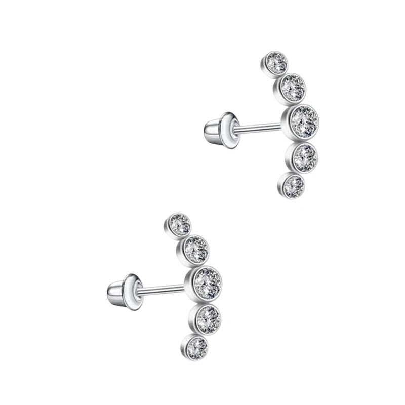 Stalen Kinder Oorbellen Bar - 5 Zirkonia Steentjes - Schroefsluiting - 14x5mm -