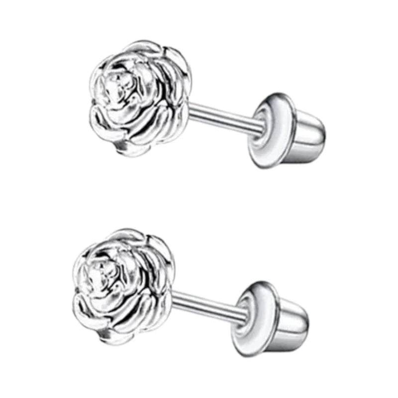 Stalen kinder oorbellen - 7mm rozen oorknopjes met schroefsluiting -