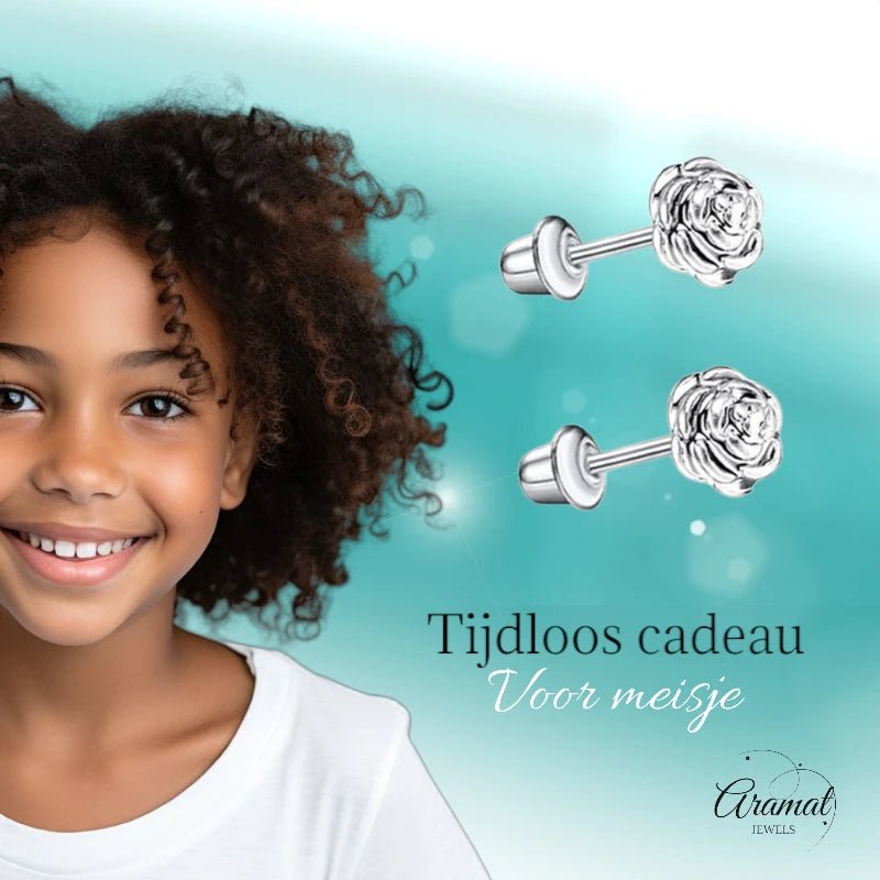 Stalen kinder oorbellen - 7mm rozen oorknopjes met schroefsluiting -
