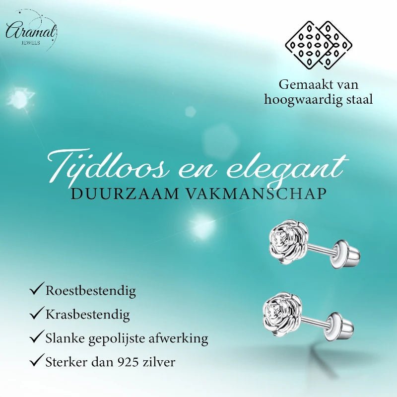 Stalen kinder oorbellen - 7mm rozen oorknopjes met schroefsluiting -