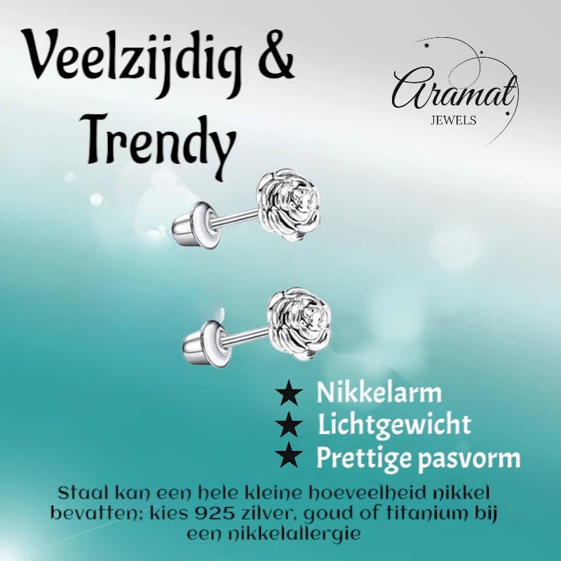 Stalen kinder oorbellen - 7mm rozen oorknopjes met schroefsluiting -