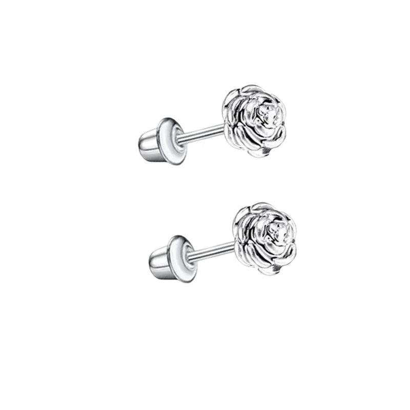 Stalen kinder oorbellen - 7mm rozen oorknopjes met schroefsluiting -
