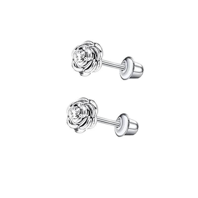 Stalen kinder oorbellen - 7mm rozen oorknopjes met schroefsluiting -