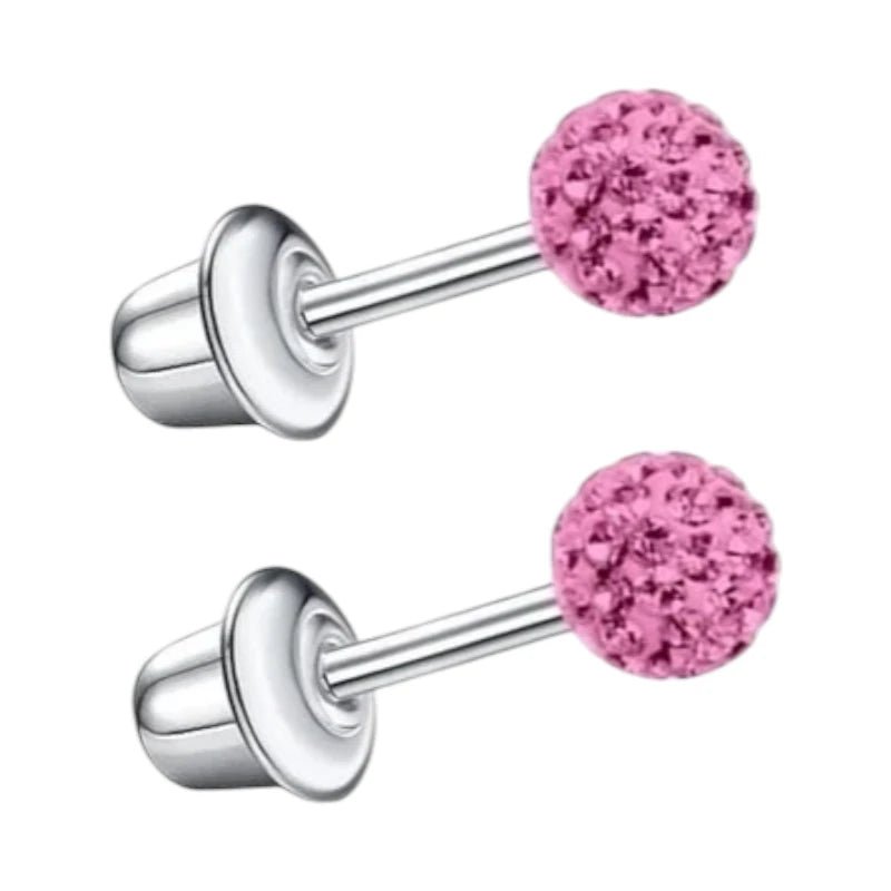 Stalen kinderoorbellen - 3,5mm roze kristal met schroefsluiting -