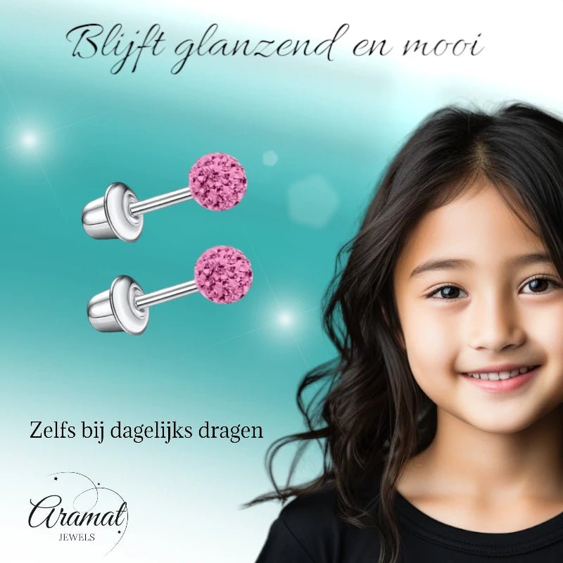 Stalen kinderoorbellen - 3,5mm roze kristal met schroefsluiting -