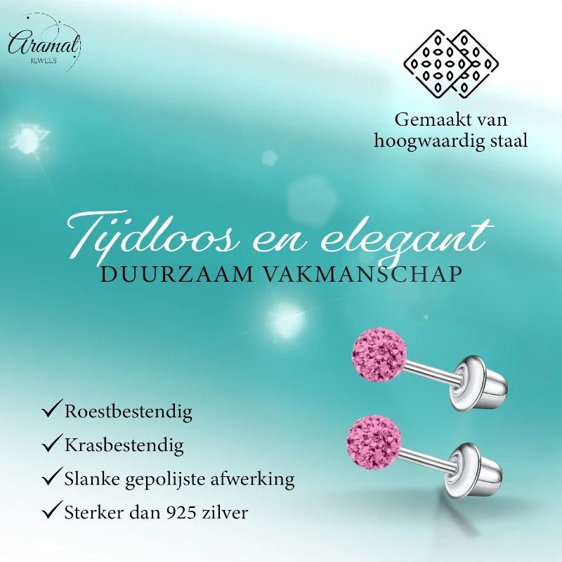 Stalen kinderoorbellen - 3,5mm roze kristal met schroefsluiting -