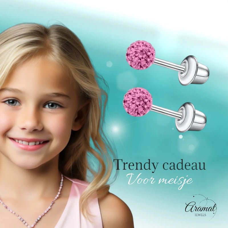 Stalen kinderoorbellen - 3,5mm roze kristal met schroefsluiting -