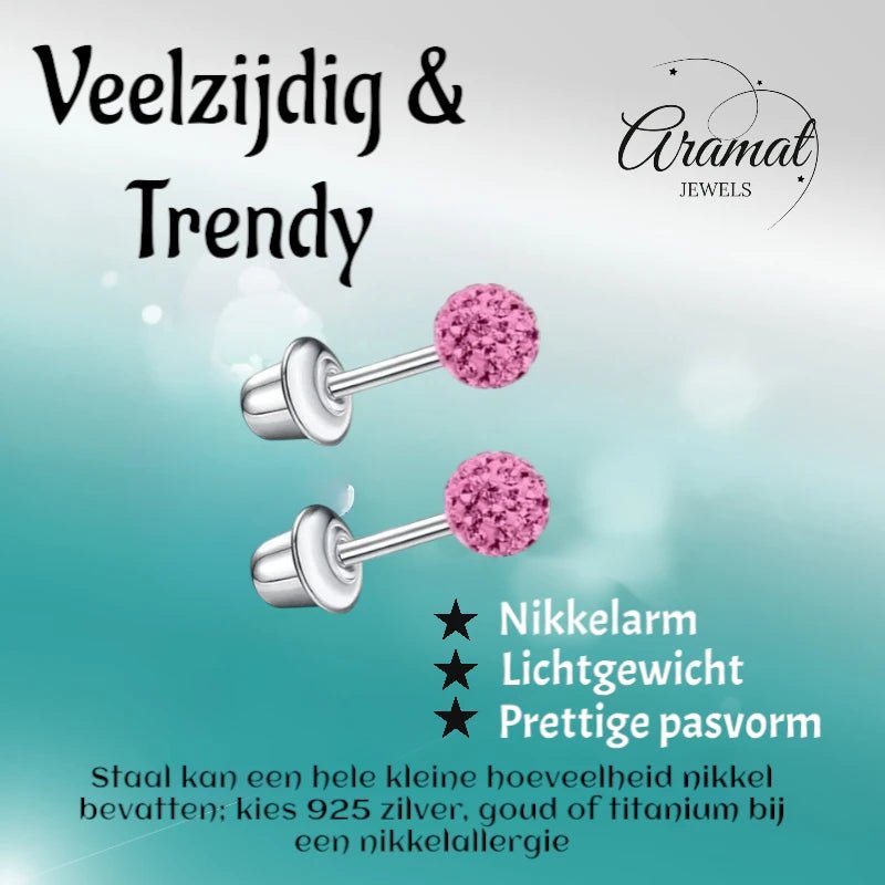 Stalen kinderoorbellen - 3,5mm roze kristal met schroefsluiting -