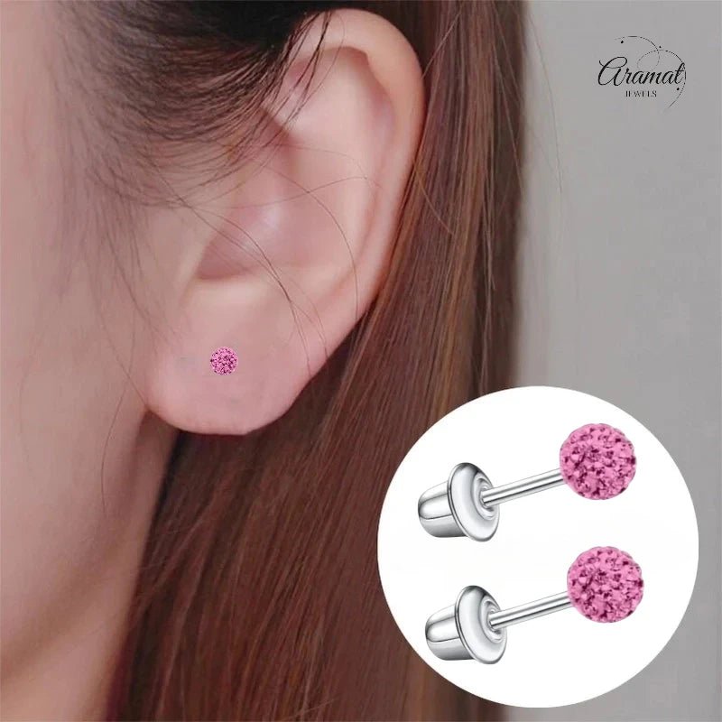 Stalen kinderoorbellen - 3,5mm roze kristal met schroefsluiting -